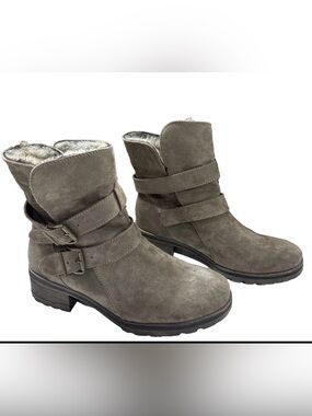 WHITE MOUNTAIN CHASTITY Boots Brown Tan Suede Faux Fur Buckles Women's Sz 8.5